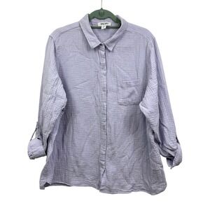 Nine West Jeans Women's XXL Purple 100% Cotton Gauze Roll-Tab Sleeve Button